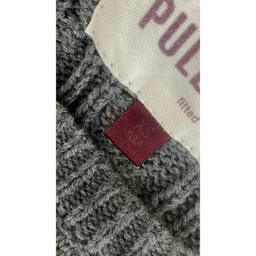 Womens Gray Cable Knit Sweater Long Sleeve Scoop Neck Soft Pullover Cozy Knit